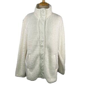 Members Mark Sz Large Cozy Sherpa Full Snap Jacket White Womens Long Sleeve Warm